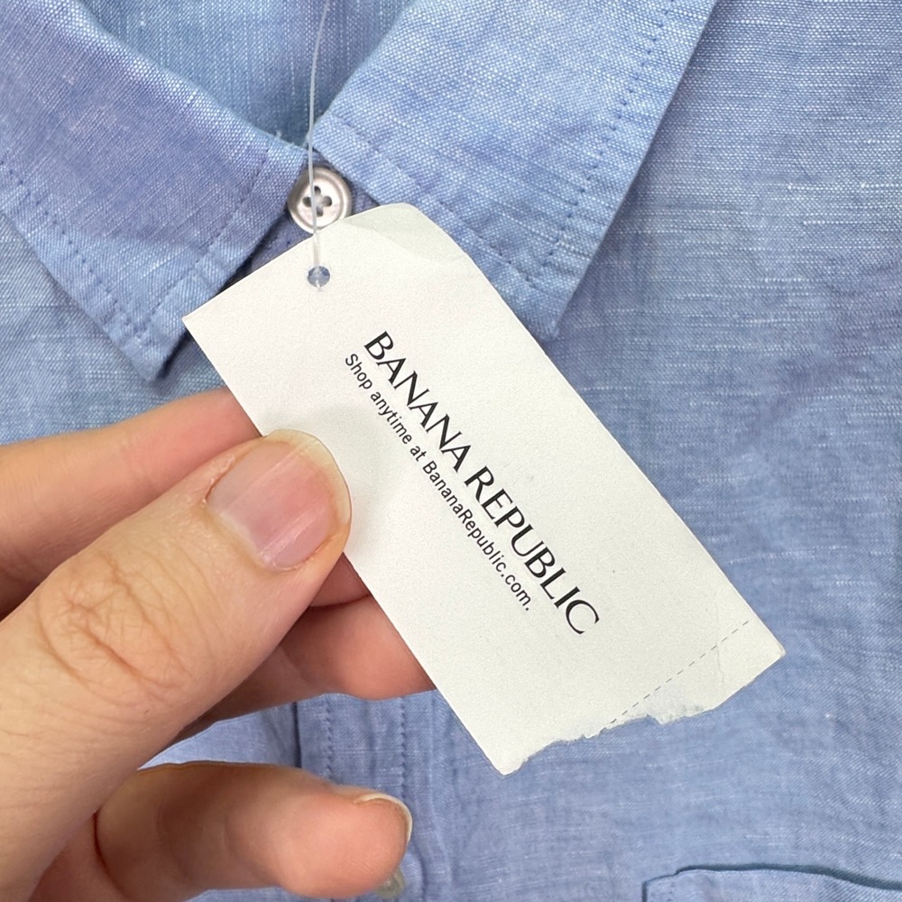 Banana Republic Shirt Mens L Blue Linen Blend Preppy Office Business Beach Light - Picture 4 of 10